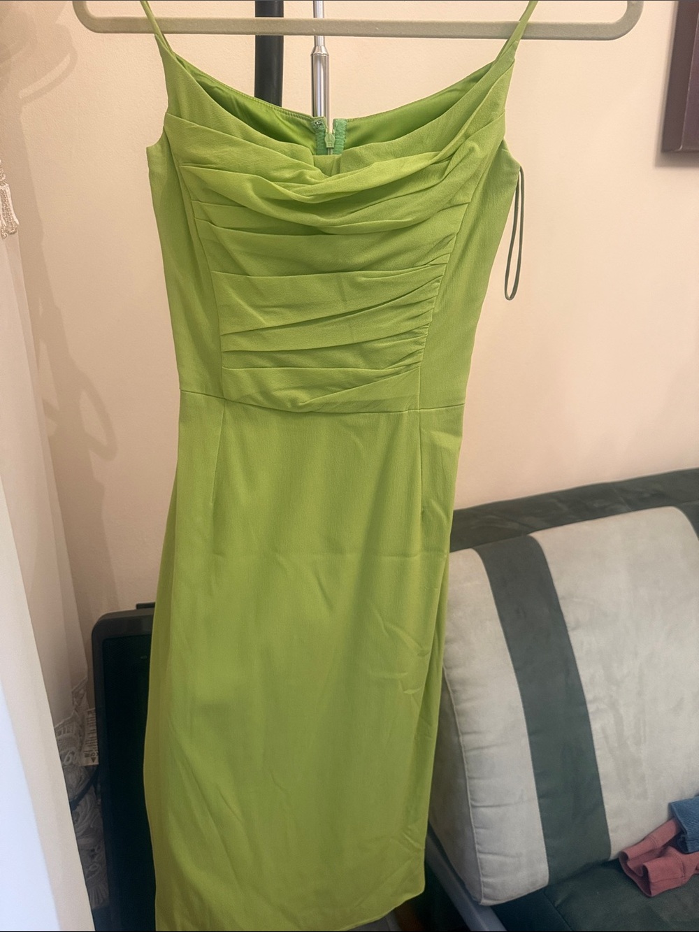Dolce & Gabbana Lime Green Ruched Spaghetti-Strap Midi Dress